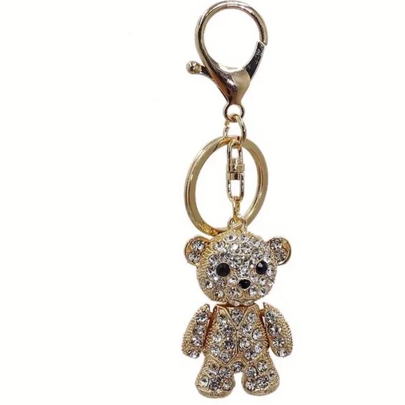 Gold Crystal Teddy Bear Bag Charm or Keychain - Picture 4 of 4